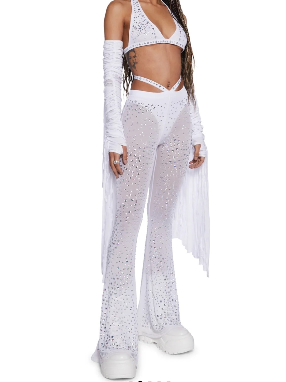 Dolls Kill White Fringe Arm Sleeve - Picture 2 of 5